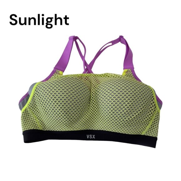 Victoria's Secret VSX Sport Mesh Active Sport Bra Size 34C Neon Yellow & Gray - Picture 1 of 9